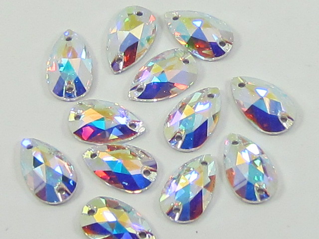 12Pcs. PEAR 12x7mm CRYSTAL AB SEW ON STAR BRIGHT FLATBACK Rhinestones